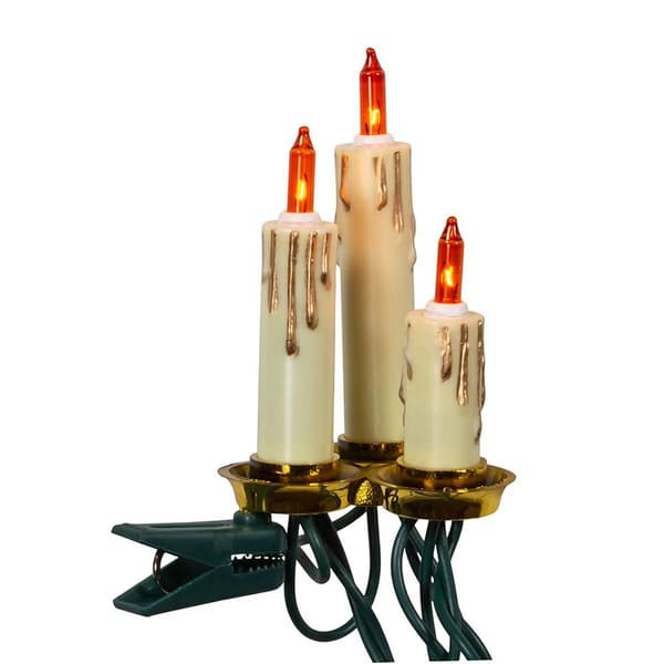 Kurt Adler 15-Light White Triple Candle Light Set w/ Amber Bulbs