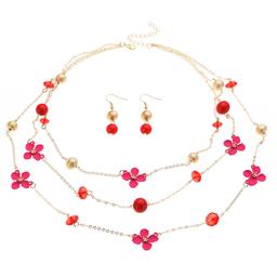 Ashley Cooper(tm) Pink Flower Layered Necklace & Earring Set
