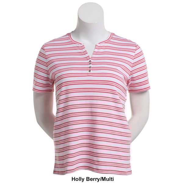 Petite Hasting & Smith Short Sleeve Stripe Henley Tee