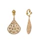 1928 Gold-Tone Filigree Teardrop Clip On Earrings - image 1