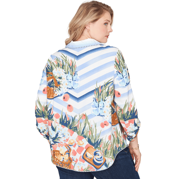 Plus Size Ruby Rd. Set Sail Picnic Scene Knot Front Blouse