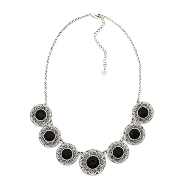 Roman Silver-Tone & Black Collar Necklace - image 