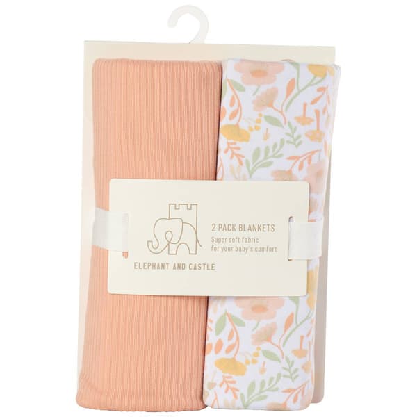 Elephant and Castle 2pk. Floral & Solid Rib Blanket Set - image 