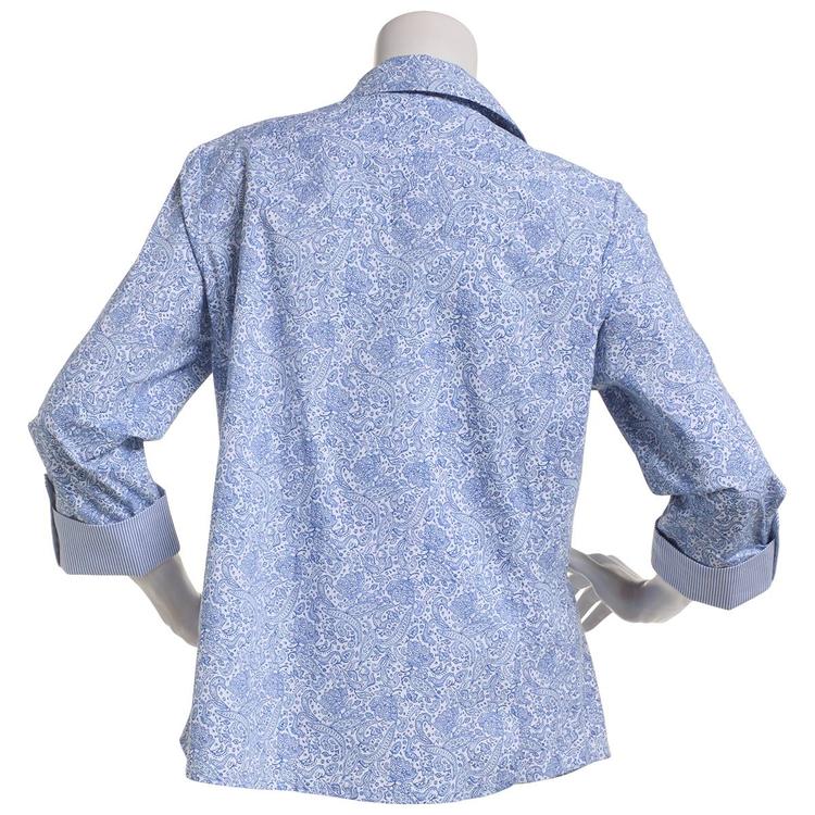 Petite Emily Daniels Paisley Knit To Fit Button Front Blouse