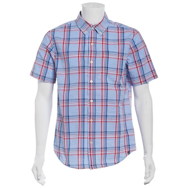 Mens Chaps Seersucker Plaid Button Down Shirt - Marina - image 