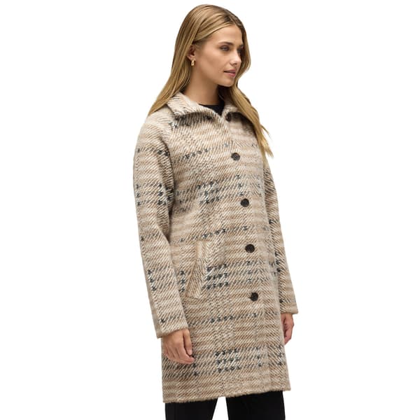 Womens NVLT Stand Collar Single Breasted Coatigan - Natural Plaid