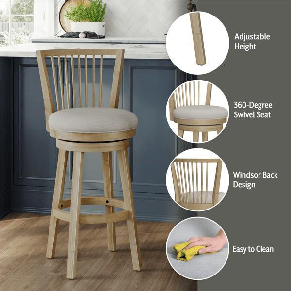 HH2 Home Garlington Wood Swivel Windsor Adjustable Height Stool