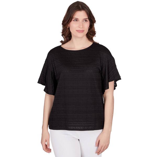 Petite Ruby Rd. Pattern Play Short Sleeve Solid Decorative Top - image 