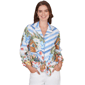 Petite Ruby Rd. Set Sail Picnic Print Poplin Tied Snap Front Top - image 1