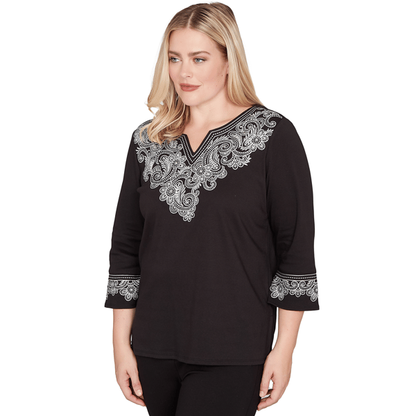 Petite Alfred Dunner Barcelona Paisley Split Neck Blouse