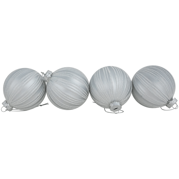 Northlight 4ct Silver Glitter Striped Ball Christmas Ornaments