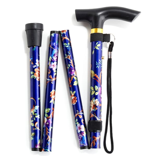 Womens Floral Pattern Fashion Folding Cane - Royal Blue