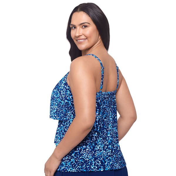 Plus Size American Beach Abstract Triple Tier Tankini Swim Top