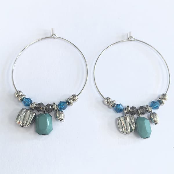Ashley Cooper(tm) Silver-Tone Turquoise Bead Endless Hoop Earrings - image 