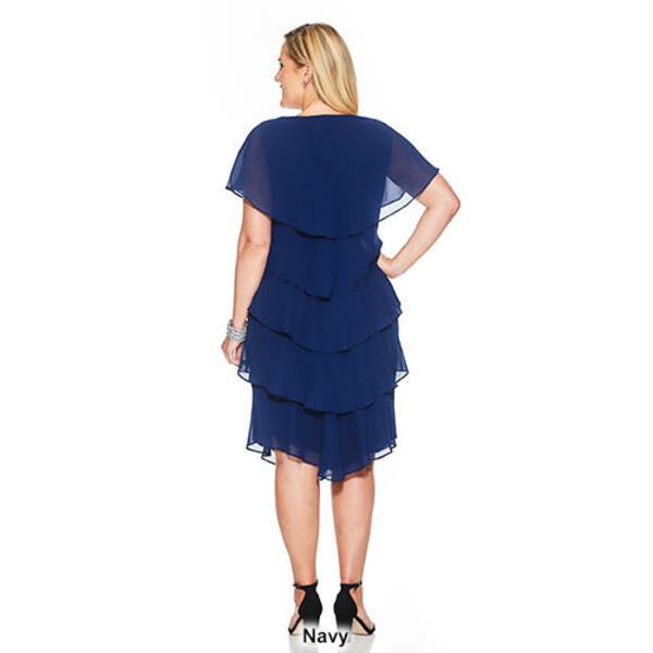 Plus Size SLNY Short Sleeve Jewel Neck Tier Empire Waist Dress