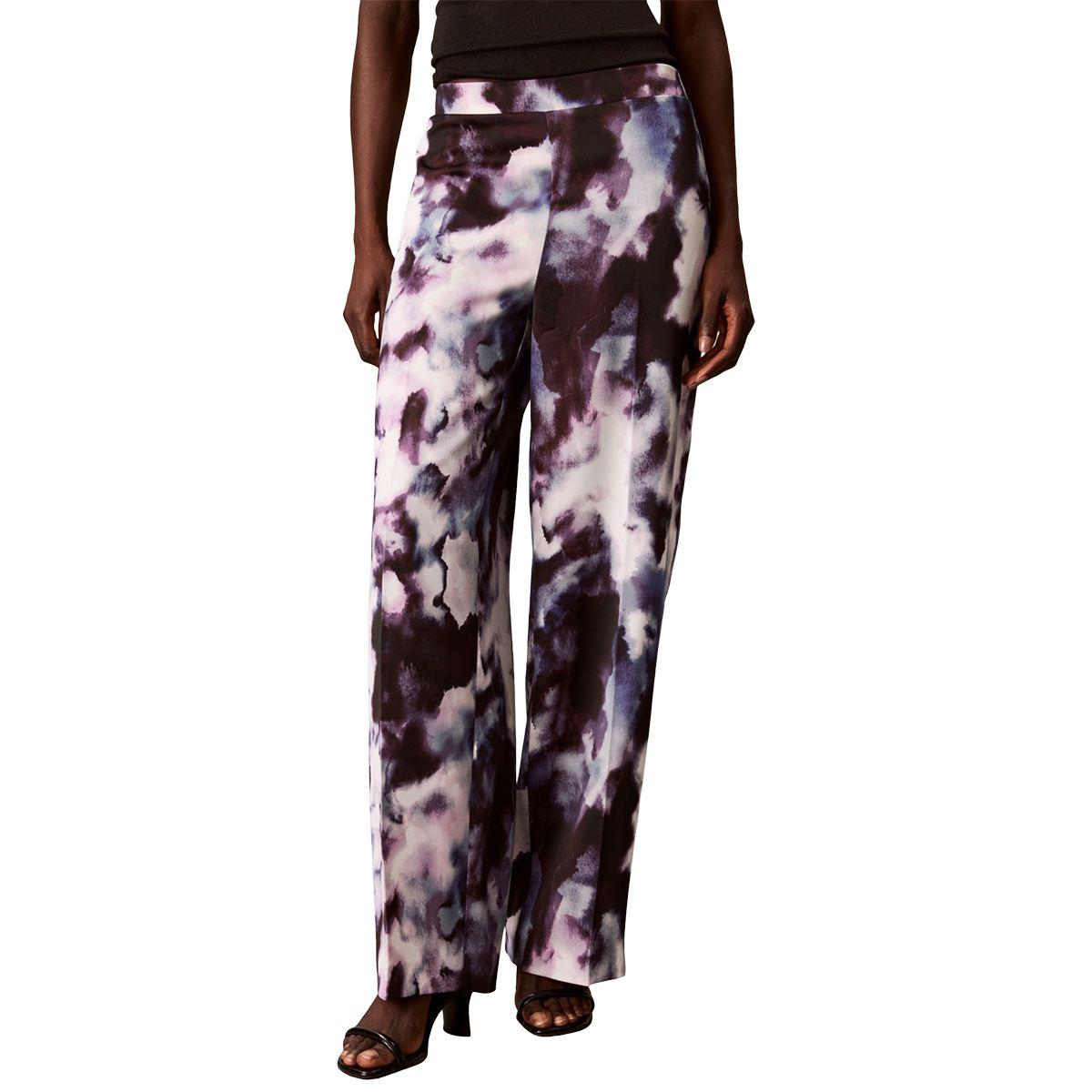 Womens Calvin Klein Pull On Abstract Floral Wide Leg Pants
