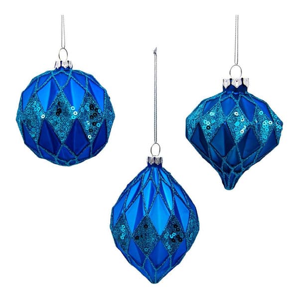 Kurt Adler Glittered Sequin Blue 3pc. Ornament Set