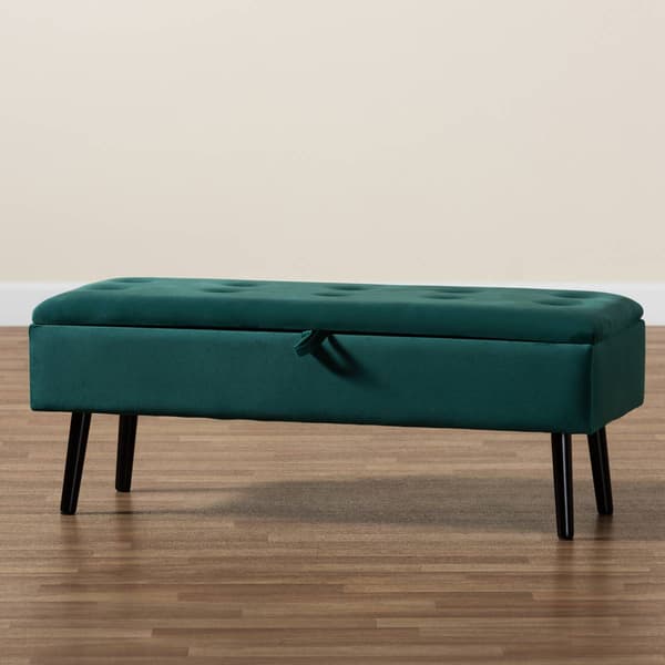 Baxton Studio Caine Velvet Fabric Wood Storage Bench
