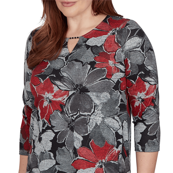 Womens Alfred Dunner Classics 3/4 Sleeve Keyhole Floral Blouse