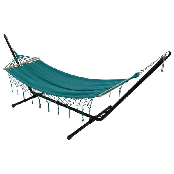 Northlight Seasonal Hammock w/ Netted Fringe & Wooden Bars