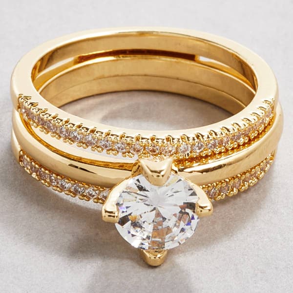 Ashley Cooper(tm) Gold-Tone CZ Double Pave Band Bridal Set - image 