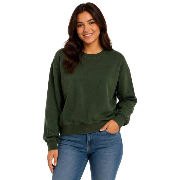 Juniors Pink Rose Fleece Mineral Wash Drop Shoulder Pullover - image 