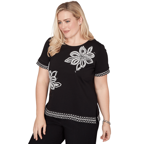 Womens Alfred Dunner Crowd Pleaser Floral Sequin Blouse