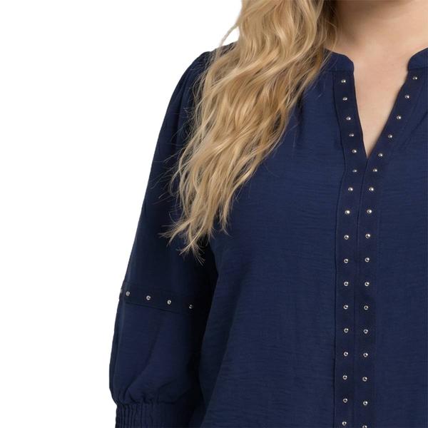Plus Size NY Collection Long Sleeve Solid Stud Trim Blouse