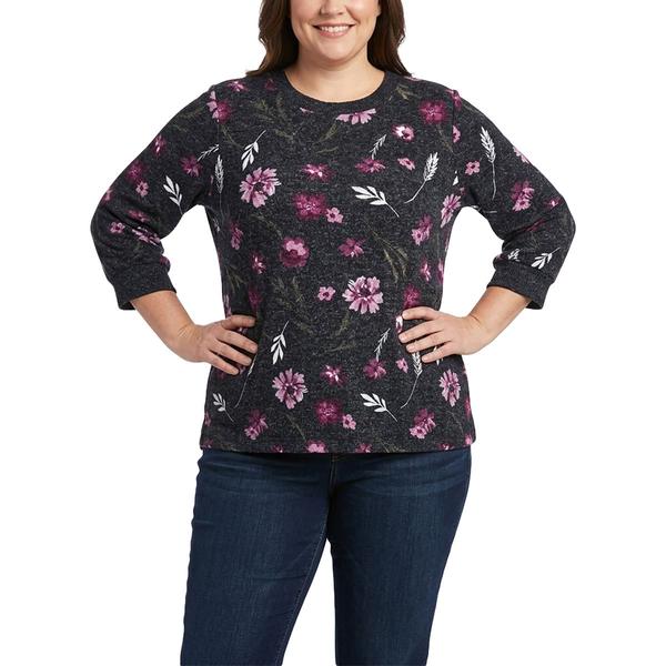 Womens Bonnie Evans 3/4 Sleeve Fall Floral Leaves Hacci Sweater - image 