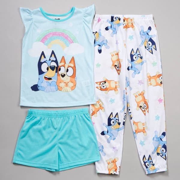 Girls Bluey 3pc. Rainbow Bluey Top/Shorts & Pants Pajama Set - image 