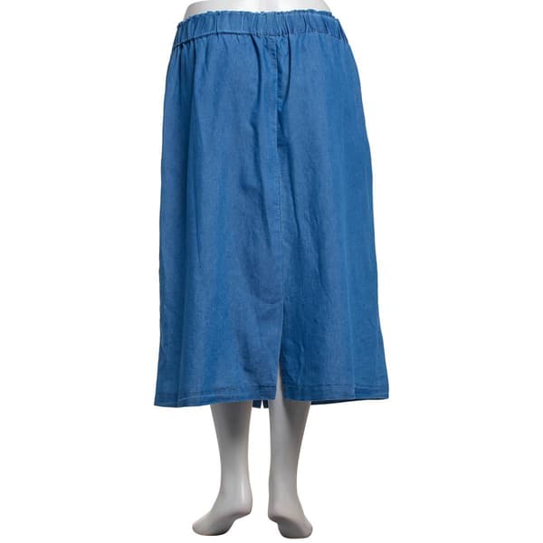 Plus Size NY Collection Pull-On Button Front Denim Skirt