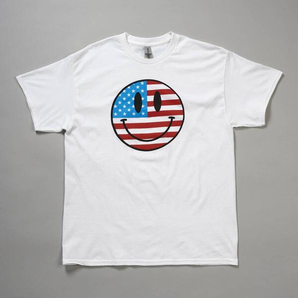 Mens Patriotic Smiley Face Flag Graphic T-Shirt - White - image 