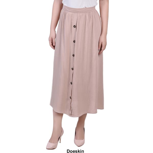 Plus Size NY Collection Button Front Woven Gauze Midi Skirt