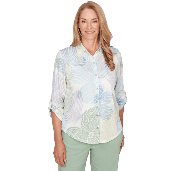 Petites Alfred Dunner St. Augustine Pastel Floral Print Button D - image 