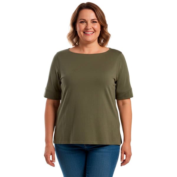 Plus Size Architect(R) Elbow Sleeve Boat Neck Tee - image 