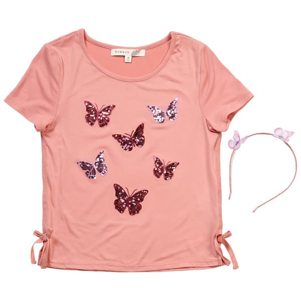Girls (7-12) BTween(R) Sequin Butterfly Tee with Bows & Headband