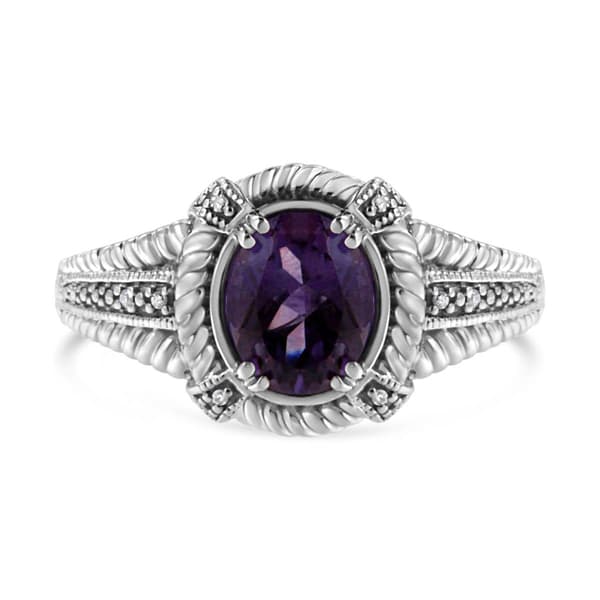 Haus of Brilliance Sterling Silver Amethyst Diamond Accent Ring - image 
