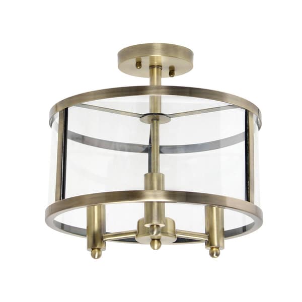 Lalia Home 13in. Industrial Glass/Metallic 3-Light Flushmount