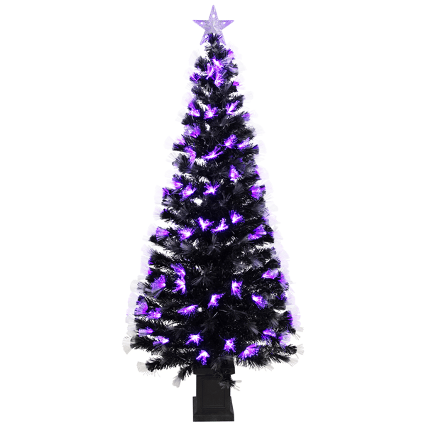 Northlight 6ft. Black Fiber Optic LED Pine Potted Halloween Tree