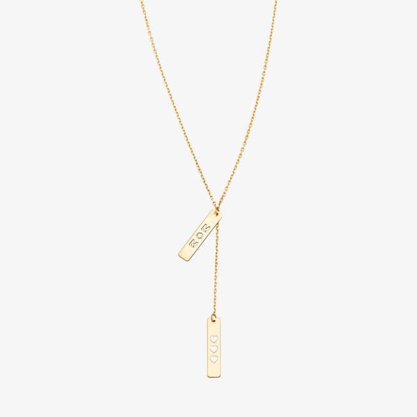 Gold Classics(tm) Double Bar w/ Heart & Mom Lariat Necklace