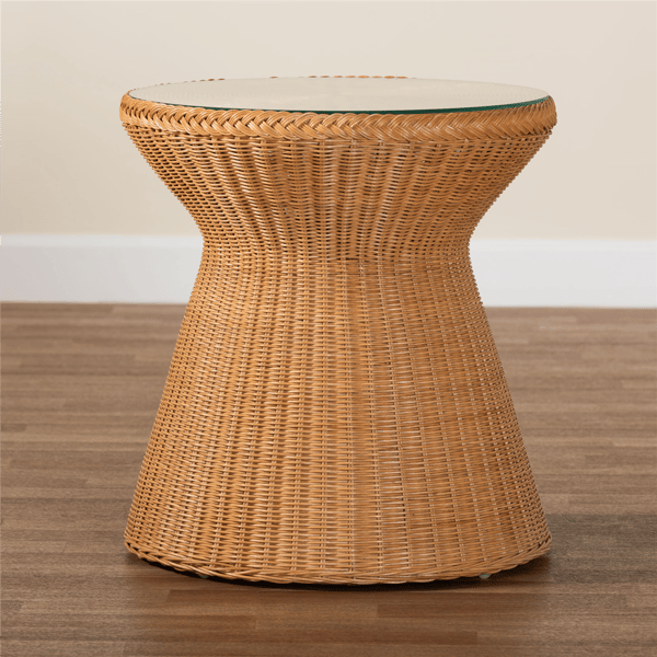 bali & pari Nina Bohemian Light Honey Braided Rattan End Table