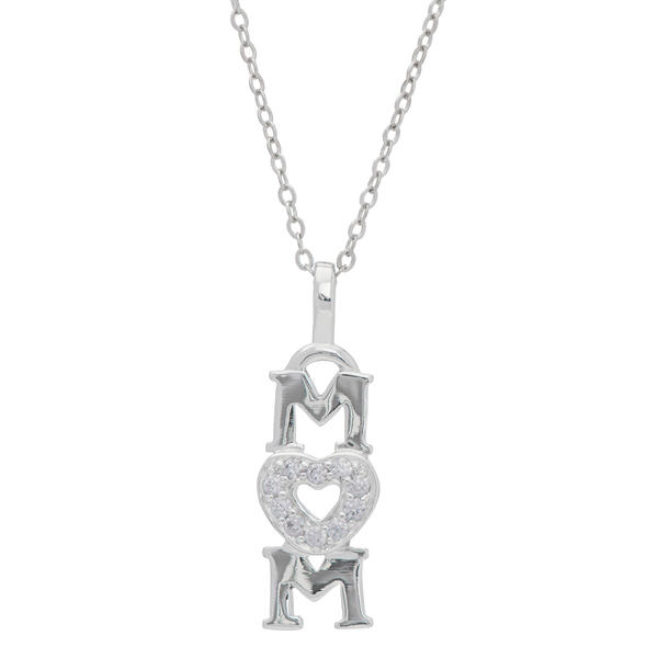Sterling Silver Cubic Zirconia Mom Down Heart Pendant - image 
