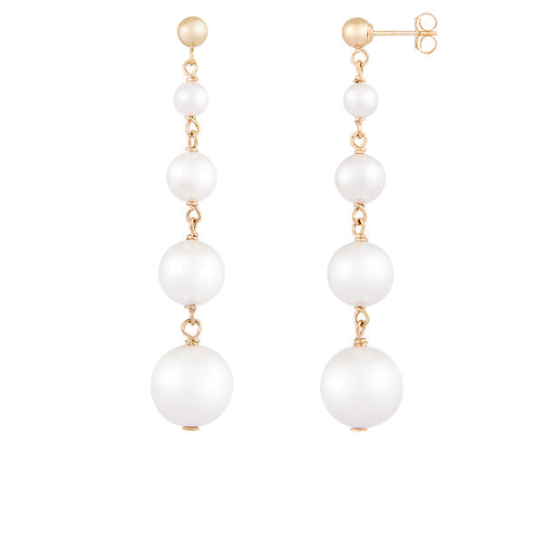 Splendid Pearls 14kt. Gold Graduated Dangling Pearl Earrings - image 