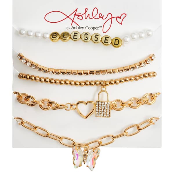 Ashley 5pc. Glass Stones/Pearls/ Blessed Messaging Charm Bracelet - image 