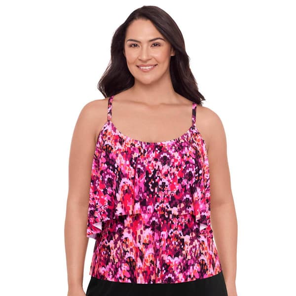 Plus Size American Beach Ikat Confetti Hi-Low Flounce Tankini