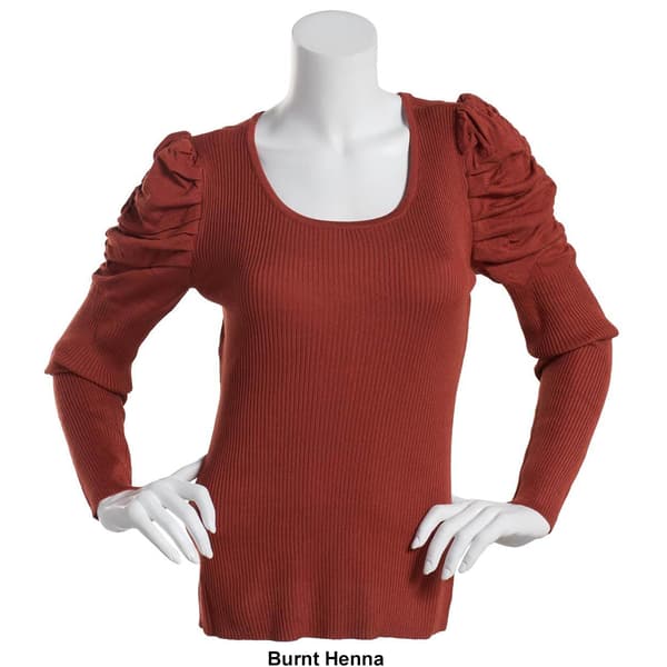 Juniors No Comment Ruched Scoop Neck Pullover Sweater