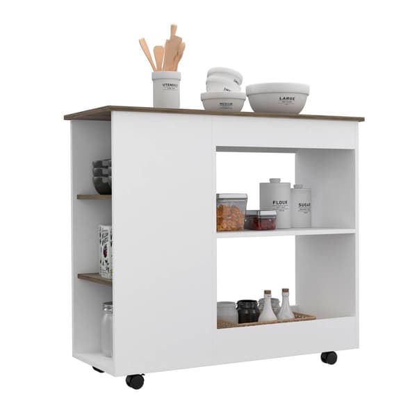 FM FURNITURE Arizona White Kitchen Cart