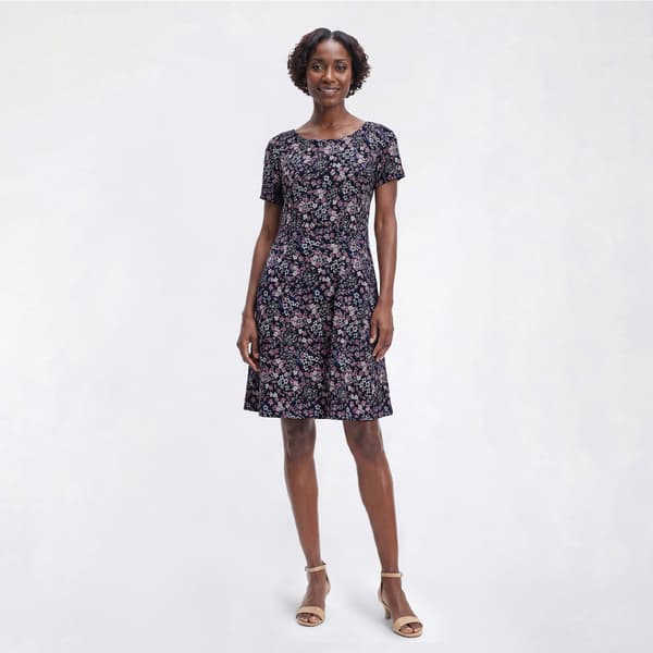 Petite Connected Apparel Short Sleeve Floral Pocket A-Line Dress - image 