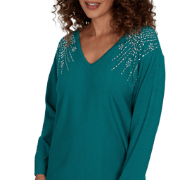 Womens Emaline Holiday Festivities Long Sleeve Embellished Blouse