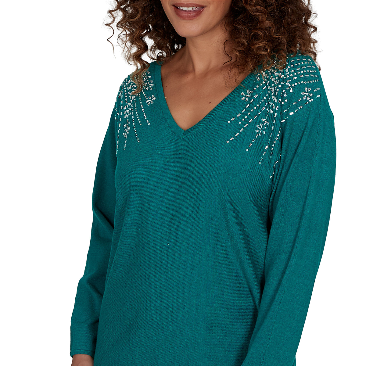Womens Emaline Holiday Festivities Long Sleeve Embellished Blouse